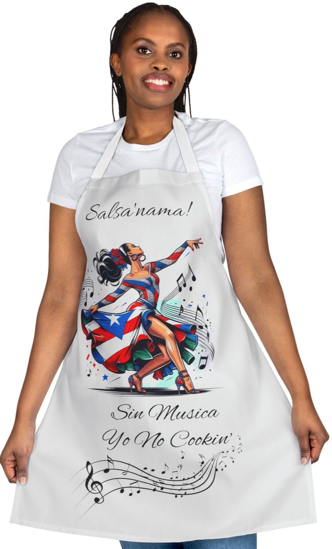 PUERTO RICO "SIN MUSICA YO NO COOKIN" APRON- DELANTAL, 5-Color Straps