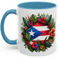 Puerto Rico Flag🇵🇷Map Floral Accent Coffee Mug (11oz)