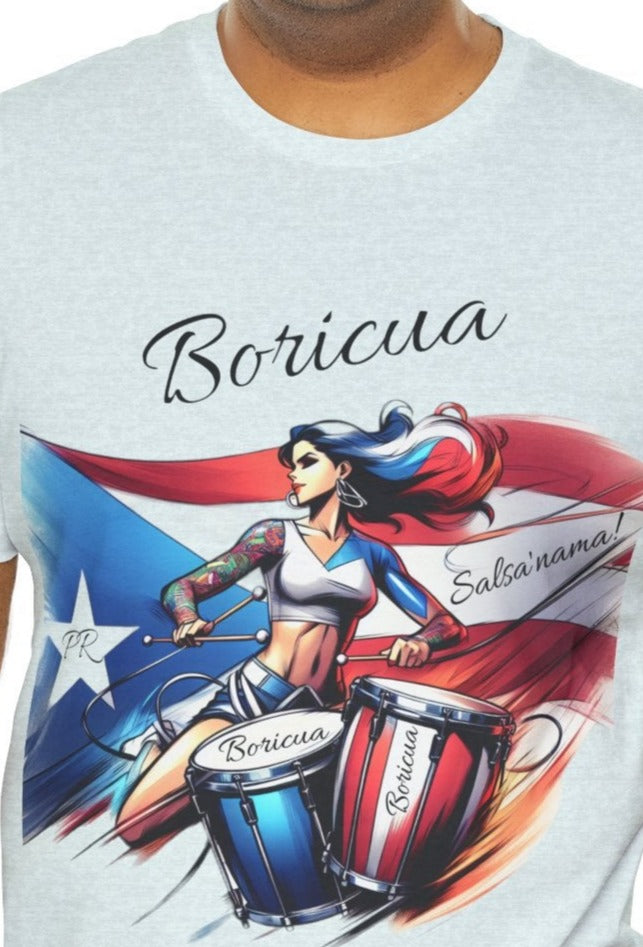 Boricua Puerto Rican Drummer - Puerto Rico Flag - Jersey Short Sleeve Tee, Puertorriqueña - Latina