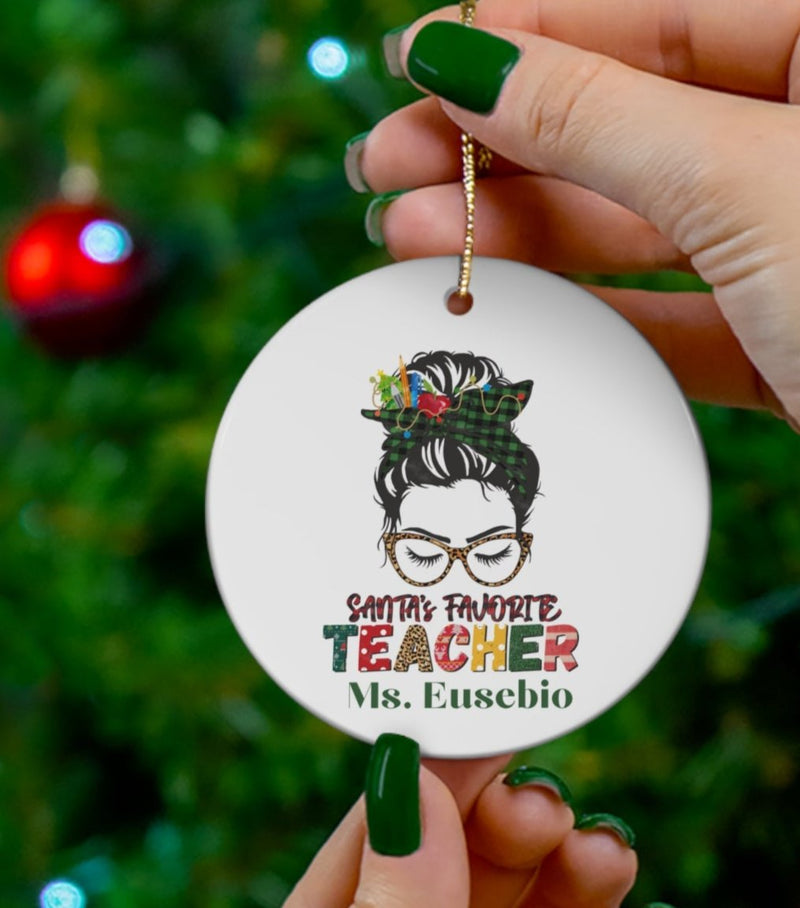 Ceramic Ornament - Personalized Santa's Favorite Teacher Ornament