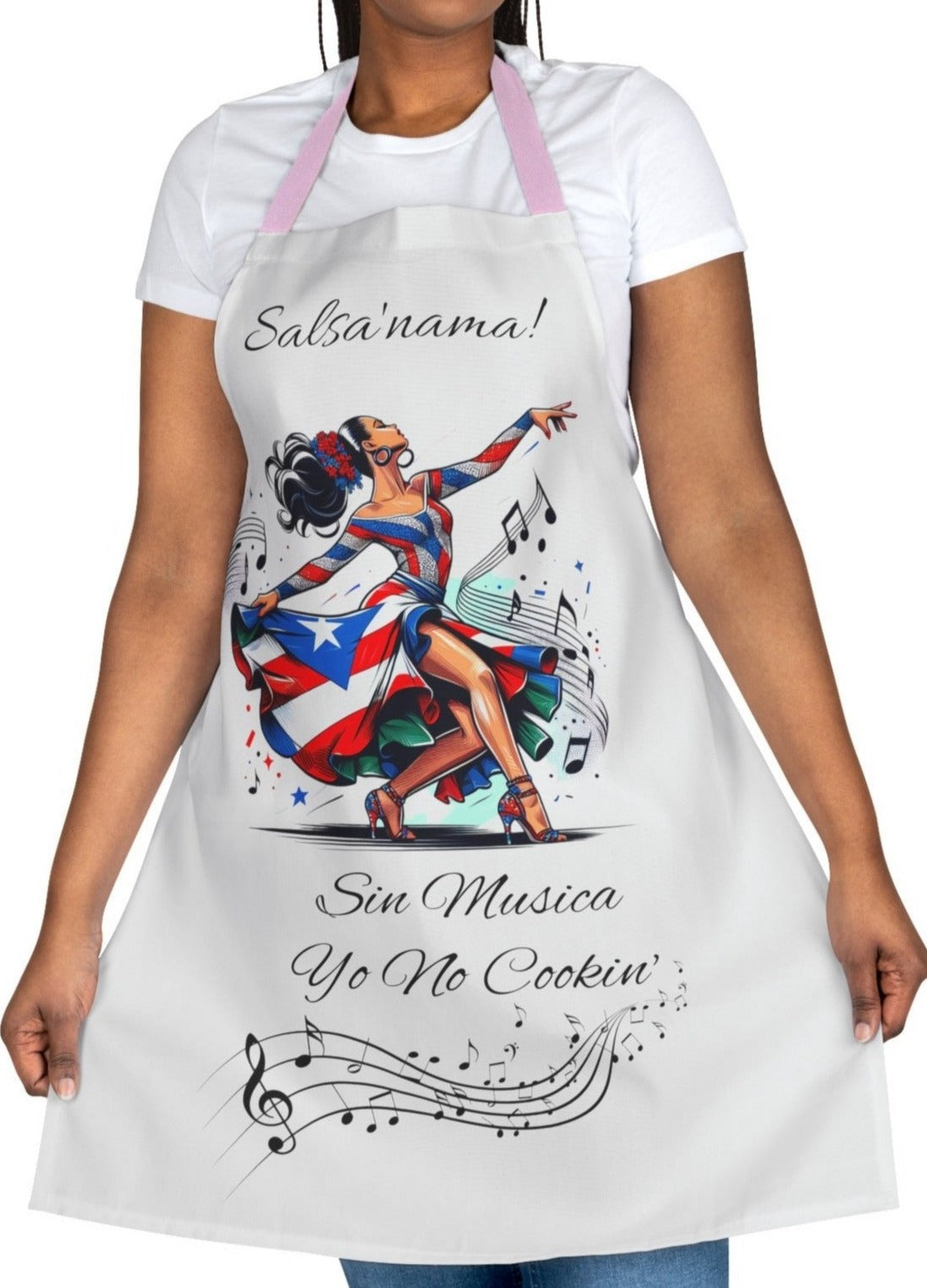 PUERTO RICO "SIN MUSICA YO NO COOKIN" APRON- DELANTAL, 5-Color Straps