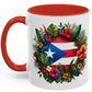 Puerto Rico Flag🇵🇷Map Floral Accent Coffee Mug (11oz)