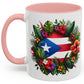 Puerto Rico Flag🇵🇷Map Floral Accent Coffee Mug (11oz)