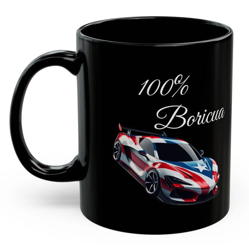 100 % Boricua Sports-car Black Mug 11oz -🇵🇷✨Puerto Rico flag -