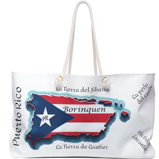 "Puerto Rico Map Oversized Weekender Tote" - Bolza Grande, Puerto Rico Flag, Latina Bag, Latino Bag, Bolza para la playa, bulto para viaje. Boricua.