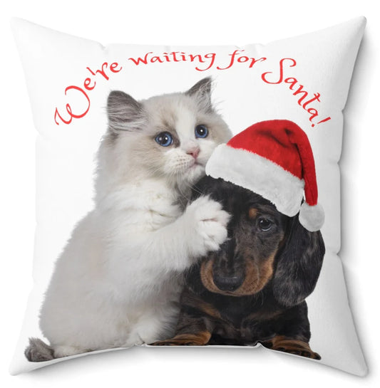 Christmas Cuties We Are Waiting for Santa Kitten/Puppy Square Pillow