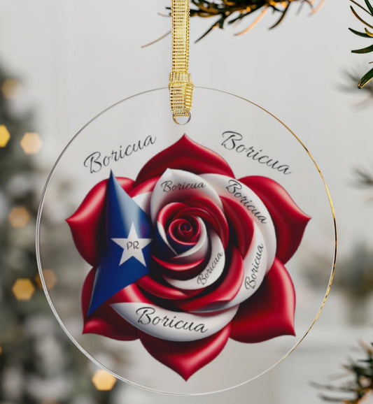 Boricua Puerto Rican Flag Rose Ornament - Bandera Puertorriqueña, Boricua, Latino.  Weeeepa!