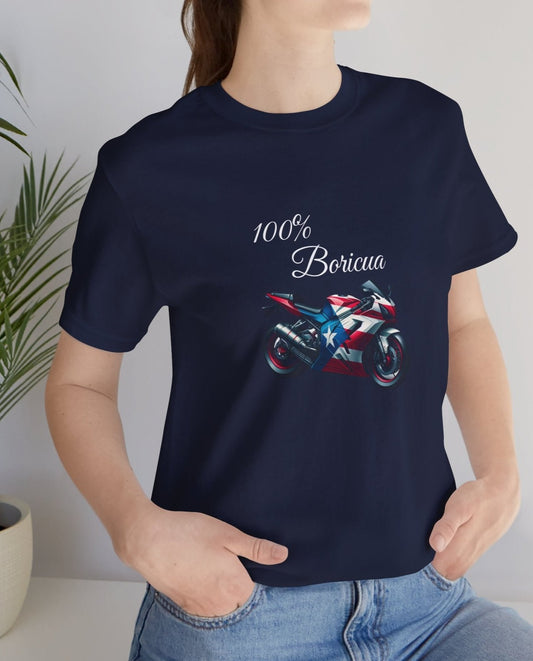 100% Boricua Motorcycle Jersey Short Sleeve Tee - Puerto Rico - Puertorriqueño