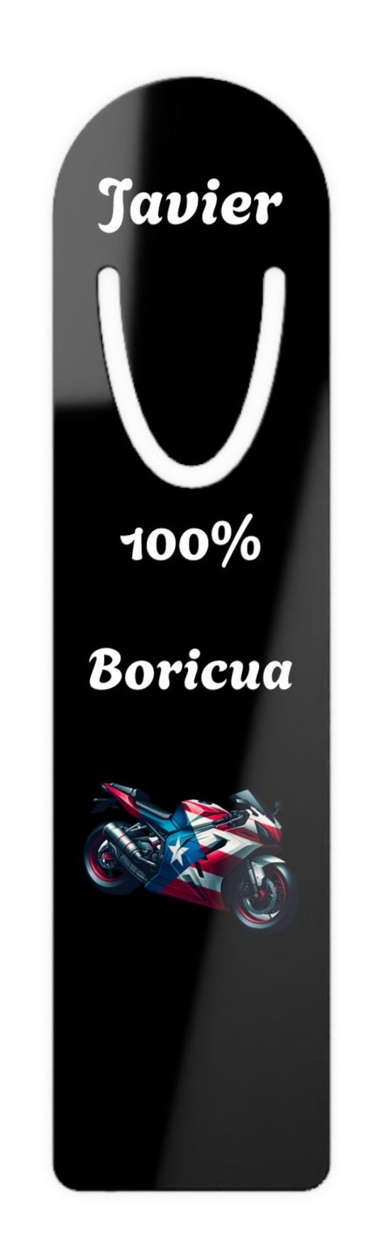 Personalized 100% Boricua Motorcycle Bookmark Puerto Rican Flag