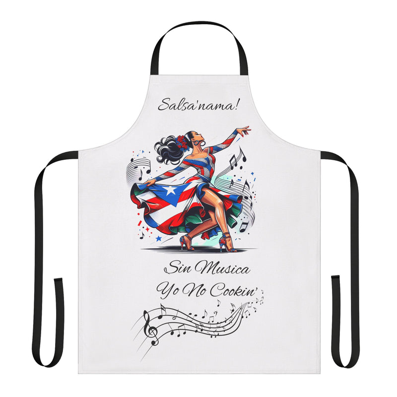 PUERTO RICO "SIN MUSICA YO NO COOKIN" APRON- DELANTAL, 5-Color Straps