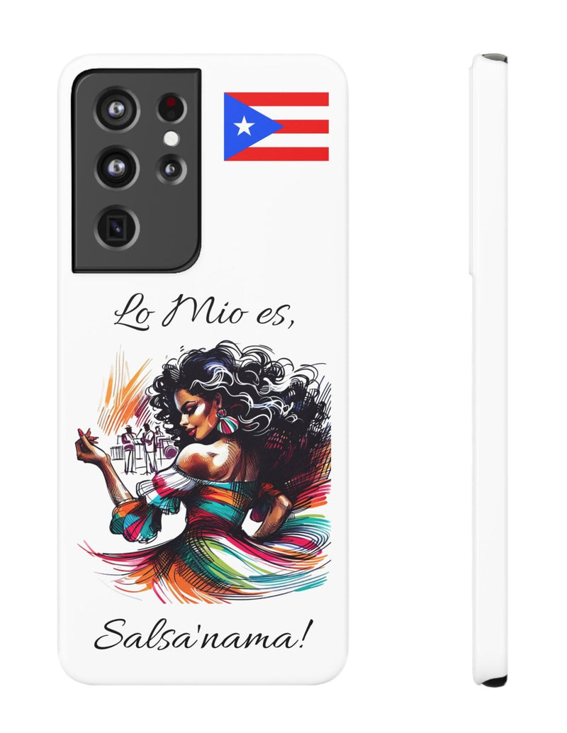 Galaxy "Lo Mio Es Salsa'nama" White Slim Cases - Puerto Rico Flag 🇵🇷🥁 - Weeeepa!