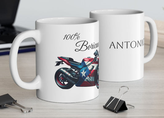 Personalized Motorcycle Boricua Mug - 11oz - Puerto Rico Flag Ceramic Mug - Boricua Motorcycle Mug - Puertorriqueño -Taza de café