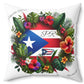 PUERTO RICO FLAG & MAP Floral Polyester Square Pillow