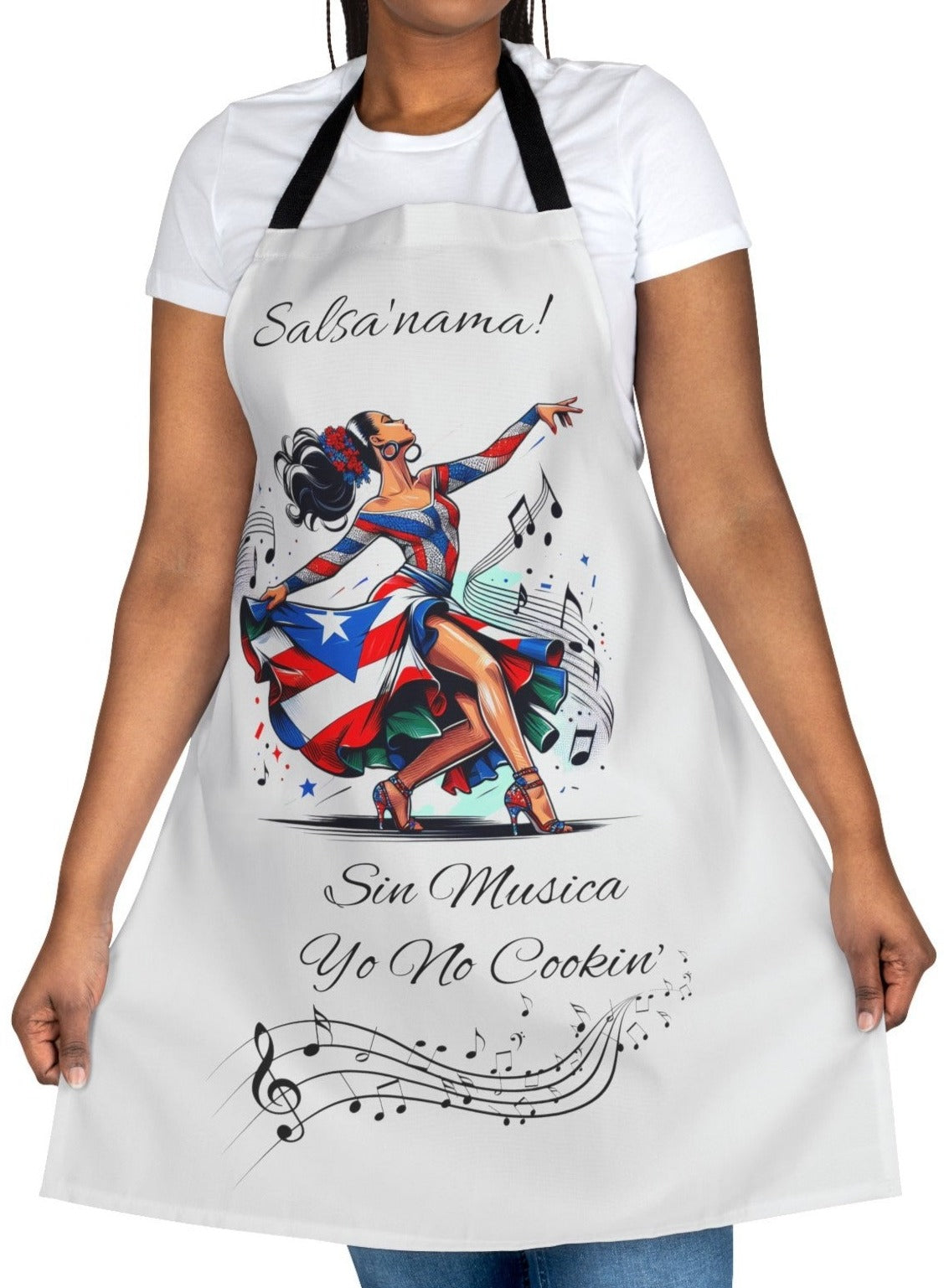 PUERTO RICO "SIN MUSICA YO NO COOKIN" APRON- DELANTAL, 5-Color Straps