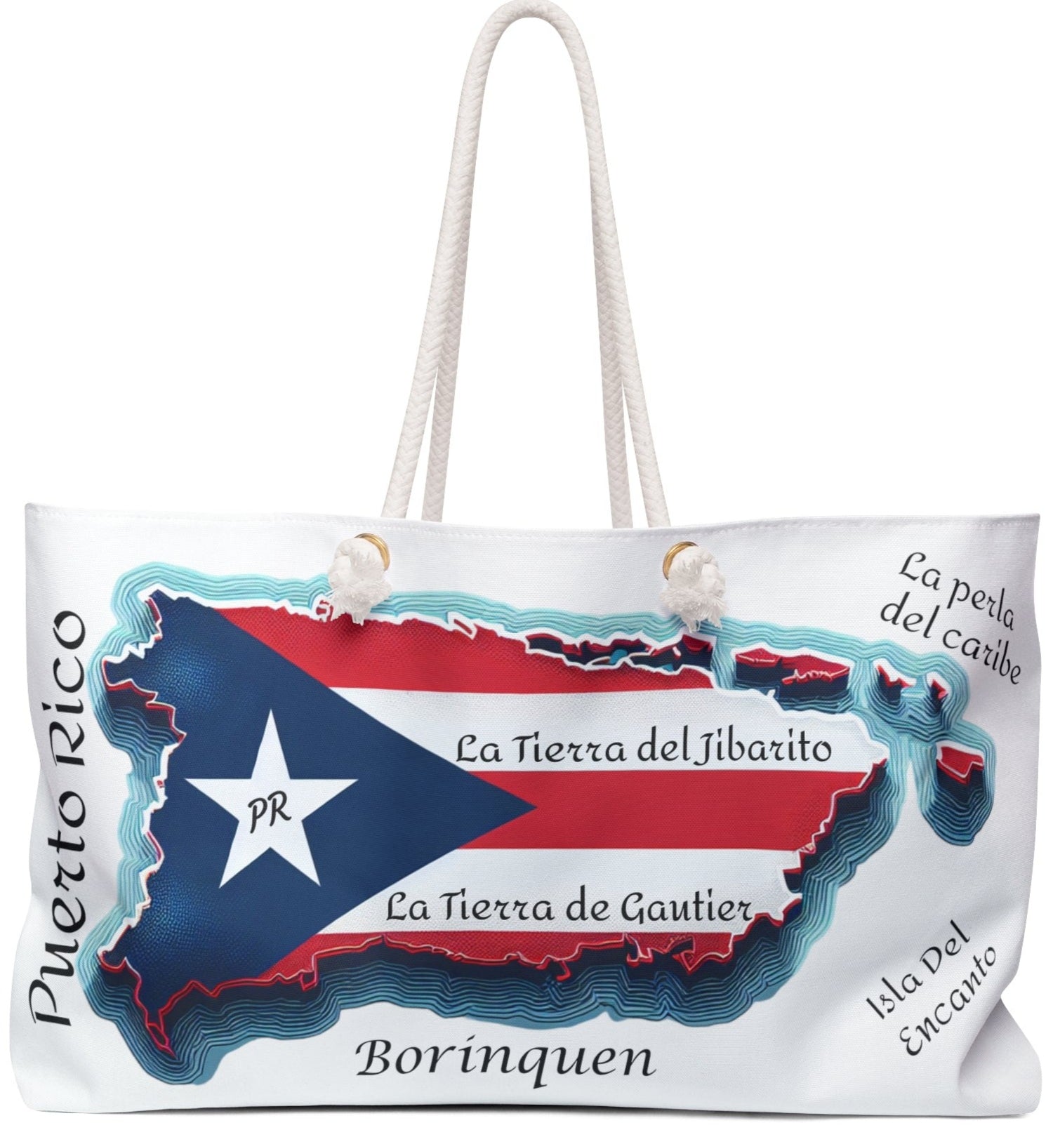 Puerto Rico 🇵🇷 Flag Map Oversized Tote Bag 1-Bolsa Grande, Puerto Rico Flag, Beach Bag, Latina Bag, Latino Bag, Bolsa para la playa, bulto para viaje. Boricua.