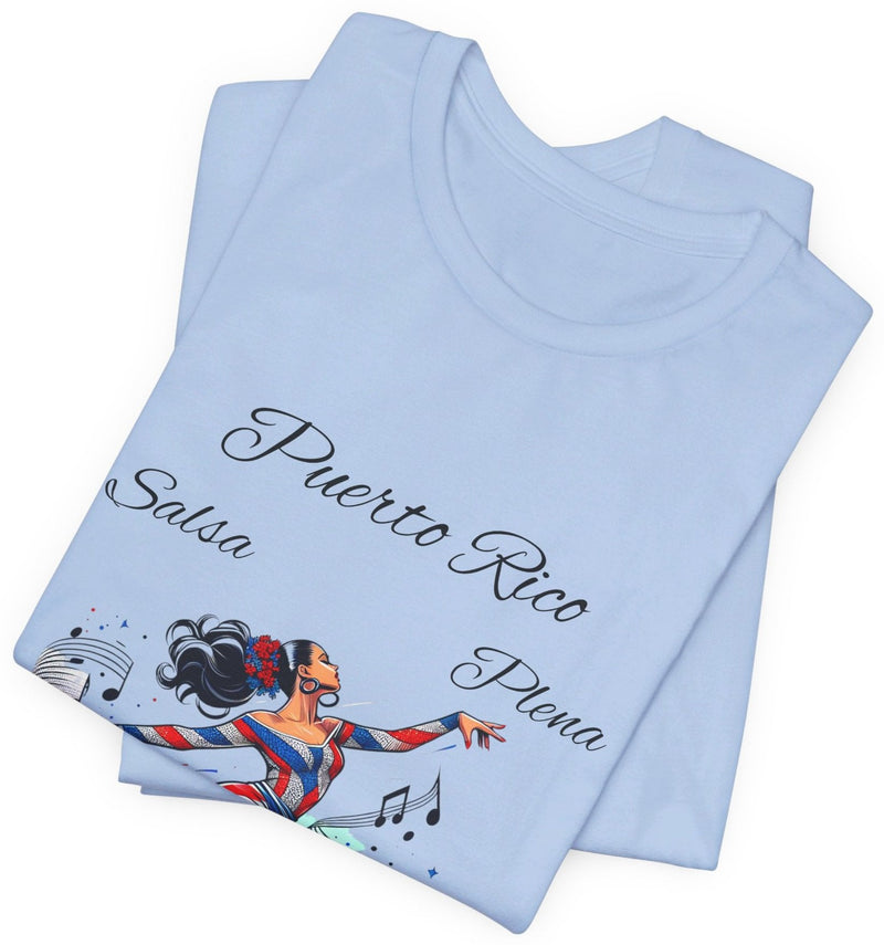 Puerto Rico "Salsa, Plena, Bomba, Reggaeton" Jersey Short Sleeve Tee - Puerto Rico Flag - Puertorriqueña - Puertorriqueño, Latin Music, Salsa Dancer