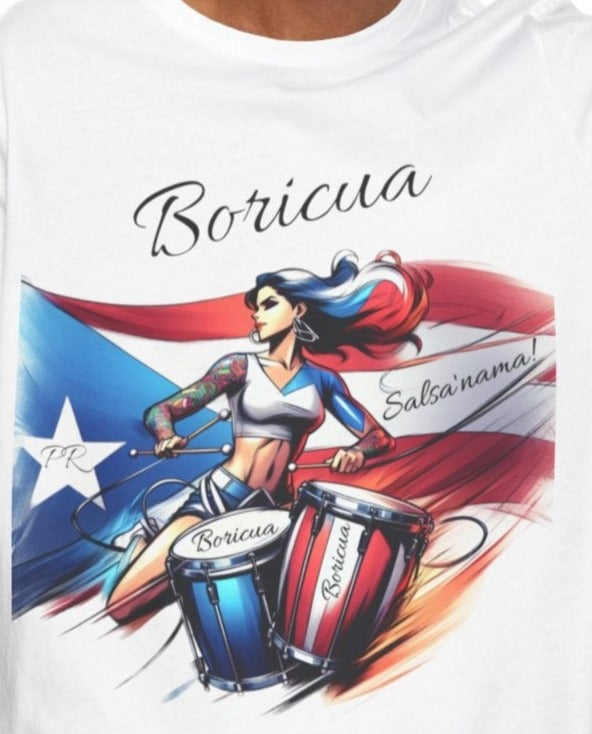 Boricua Puerto Rican Drummer - Puerto Rico Flag - Jersey Short Sleeve Tee, Puertorriqueña - Latina