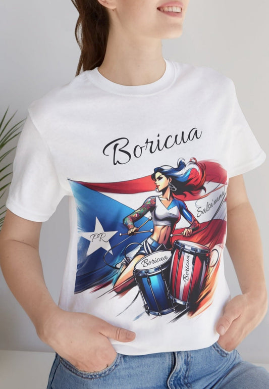 Boricua Puerto Rican Drummer - Puerto Rico Flag - Jersey Short Sleeve Tee, Puertorriqueña - Latina