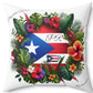 PUERTO RICO FLAG & MAP Floral Polyester Square Pillow