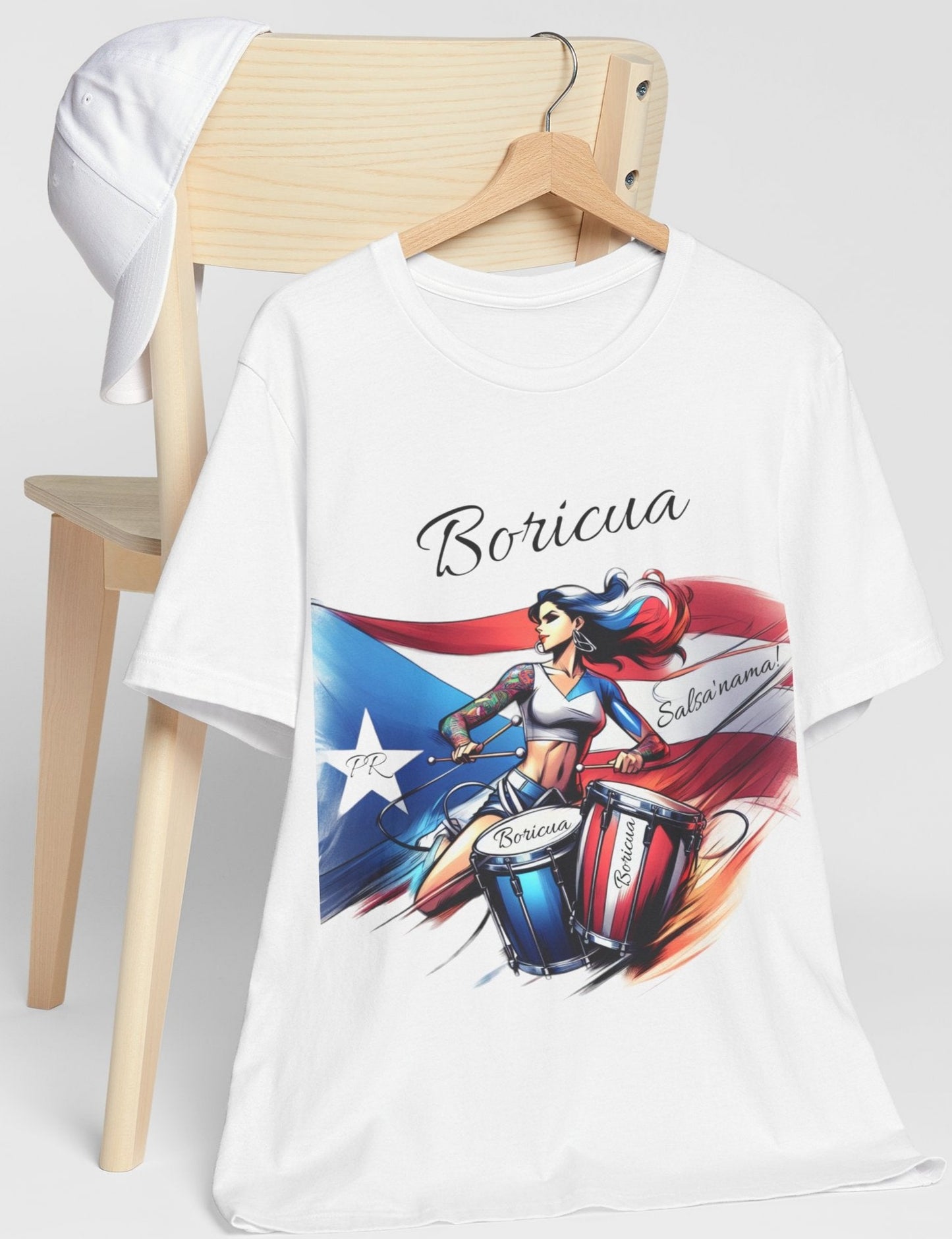 Boricua Puerto Rican Drummer - Puerto Rico Flag - Jersey Short Sleeve Tee, Puertorriqueña - Latina