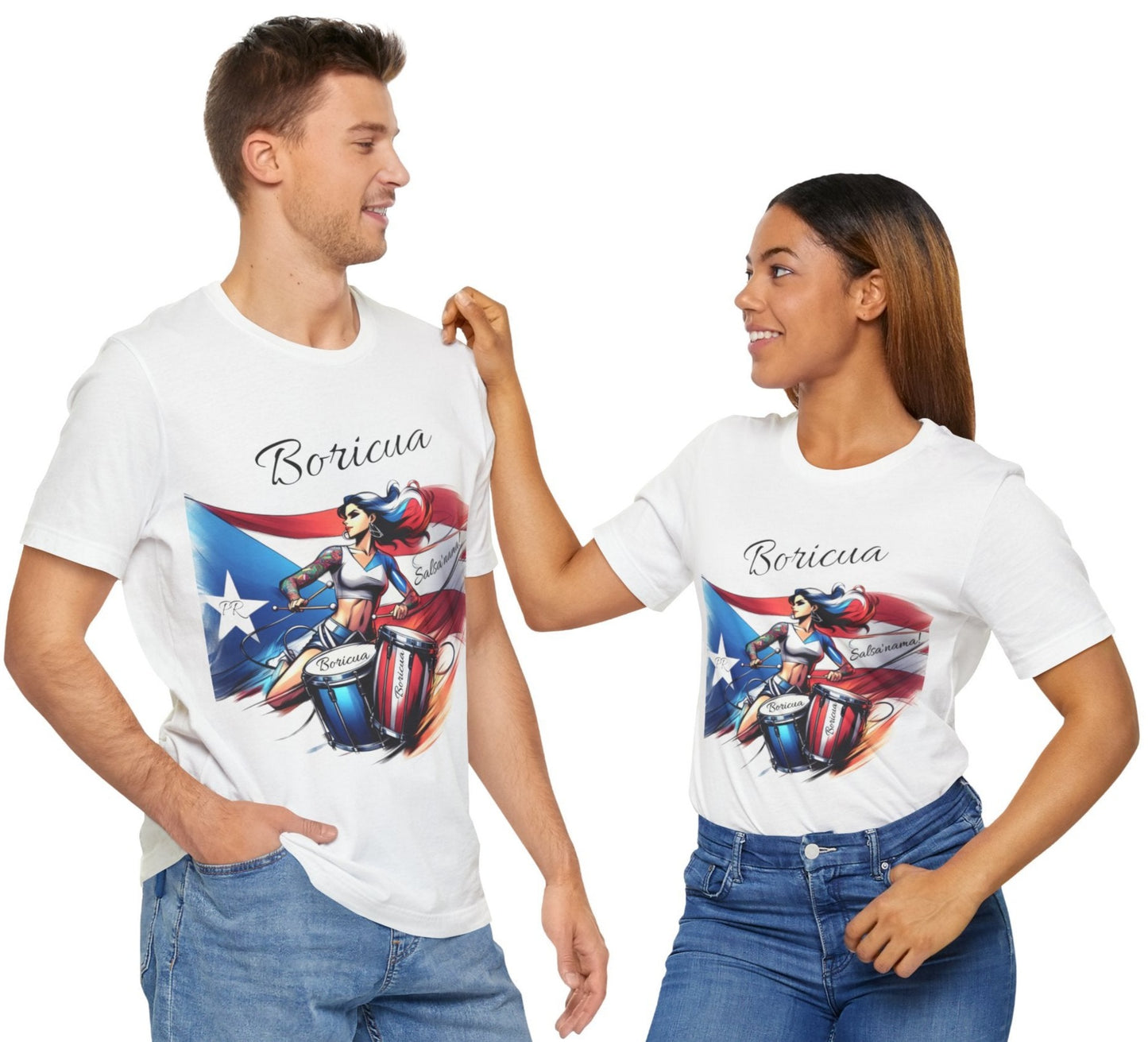 Boricua Puerto Rican Drummer - Puerto Rico Flag - Jersey Short Sleeve Tee, Puertorriqueña - Latina