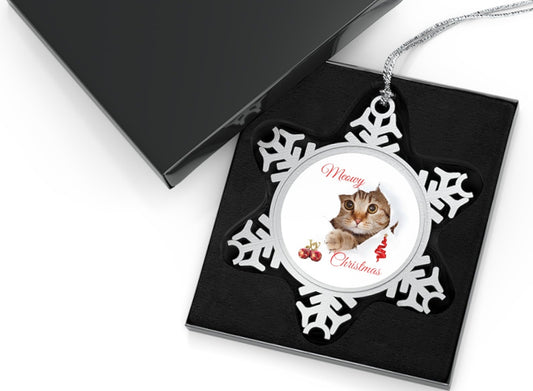 Peeking Christmas Kitty Cat Pewter Snowflake Ornament