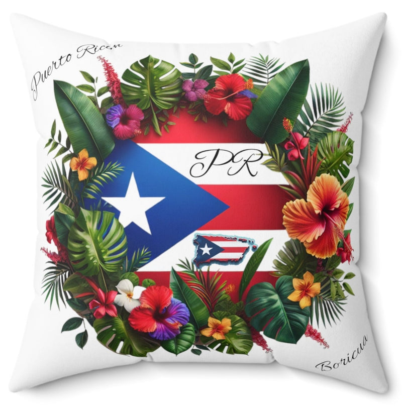 PUERTO RICO FLAG & MAP Floral Polyester Square Pillow