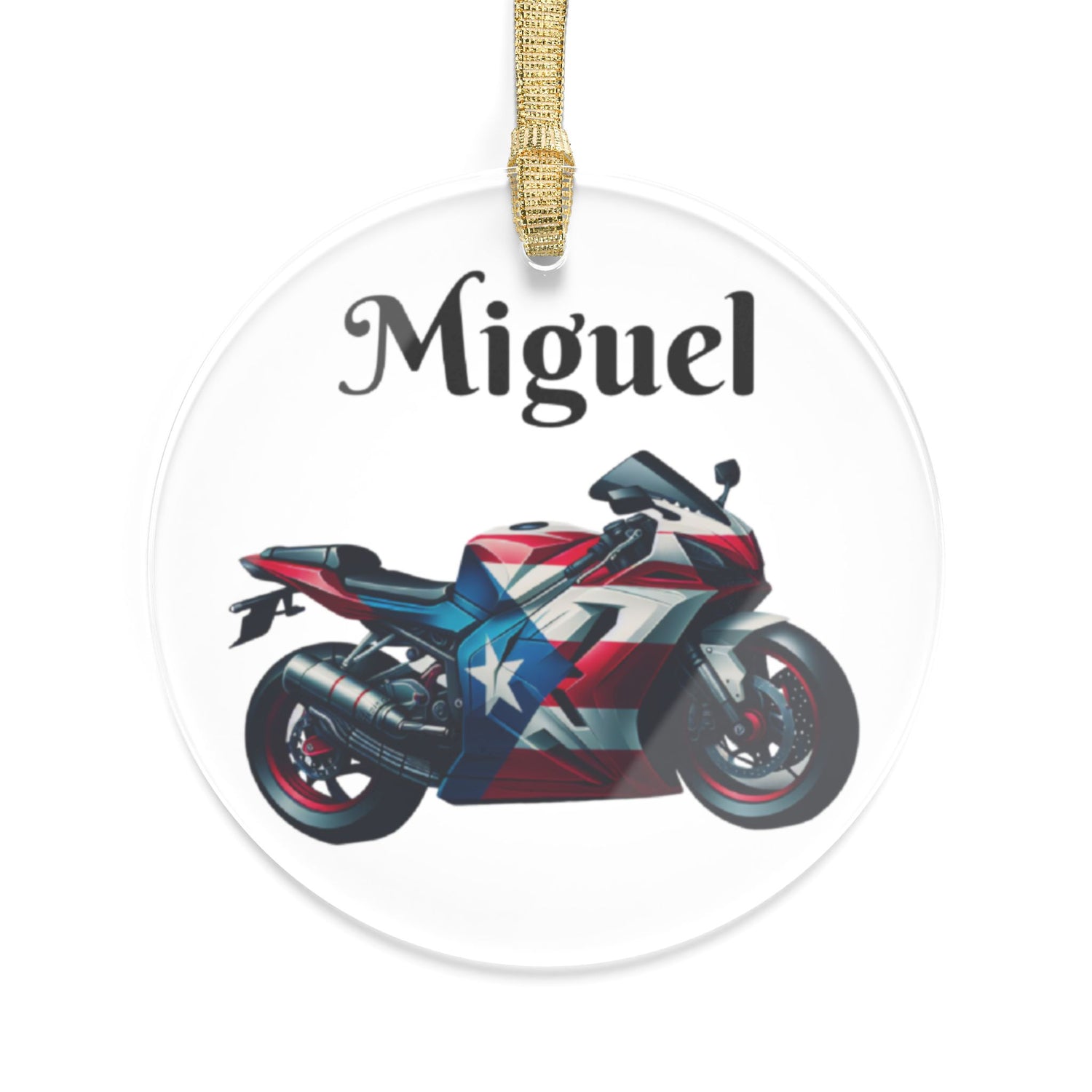 Personalized Motorcycle Acrylic Ornament - Puerto Rico Flag -Adorno de Navidad