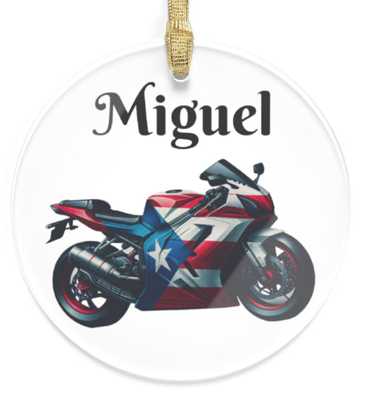 Personalized Motorcycle Acrylic Ornament - Puerto Rico Flag -Adorno de Navidad