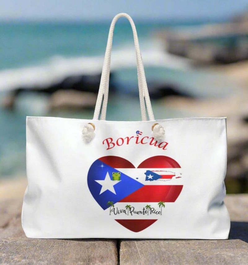 "Puerto Rico Map Oversized Weekender Tote" - La Tierra del Jibarito/Boricua - Bolsa Grande, Puerto Rico Flag, Latina Bag, Latino Bag, Bolsa para la playa, bulto para viaje. Boricua.